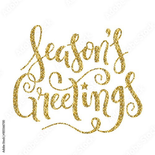 SEASON’S GREETINGS gold glitter brush calligraphy card