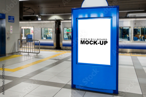 Mock up blank advertising billboard at the train station