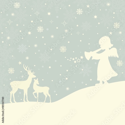Christmas background with angel and deers © Rouz