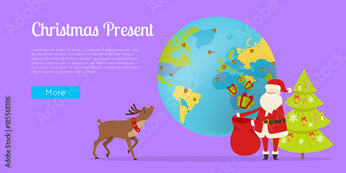 Delivery of Christmas Gift all Around World Vector