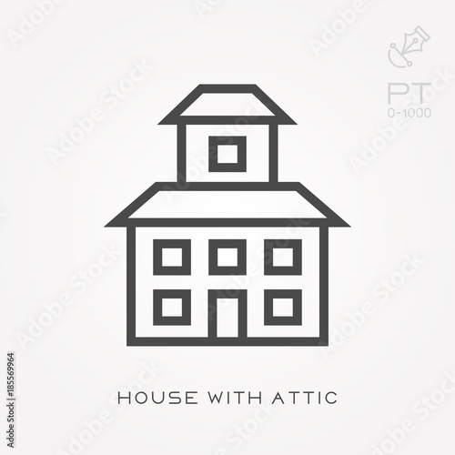 Line icon house with attic