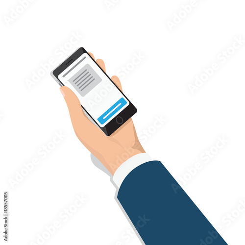 Phone with Message on Screen in Mans Hand Vector
