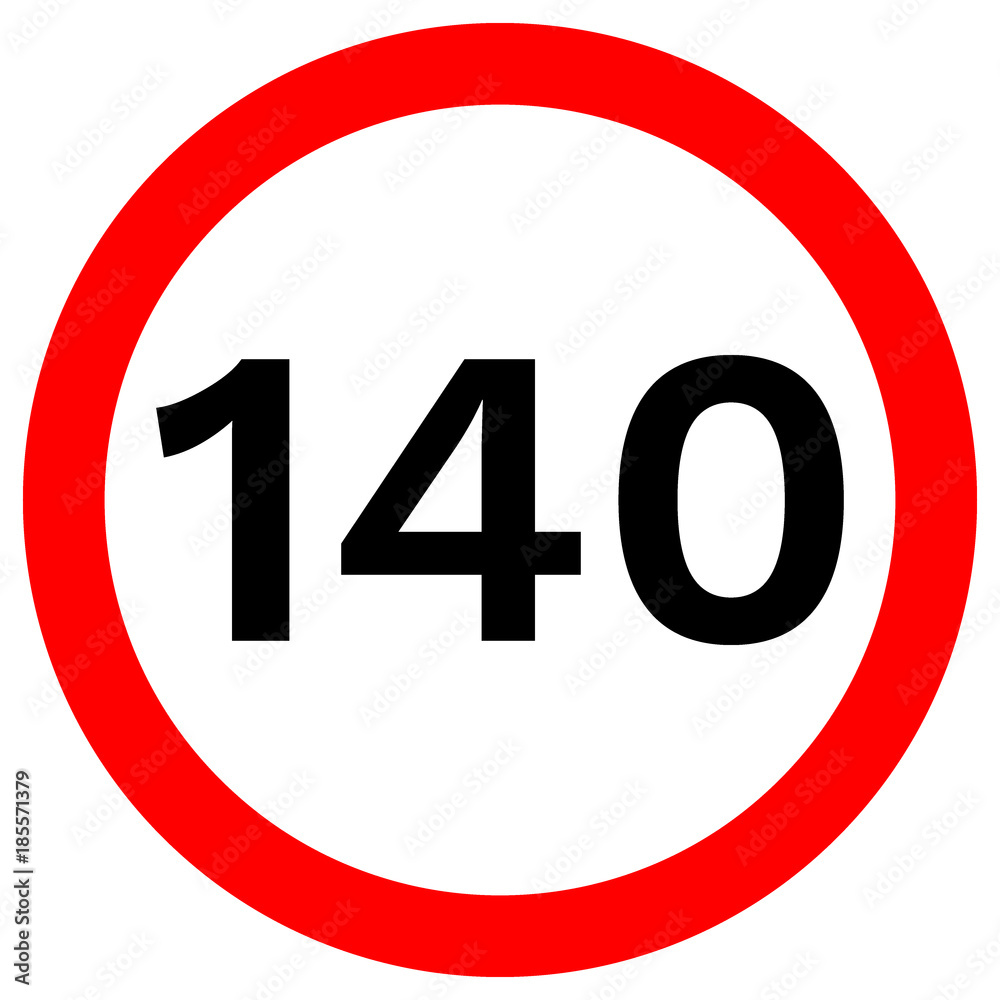 SPEED LIMIT 140 sign in red circle. Poland. Vector icon. SPEED LIMIT 140 sign in red circle. Poland. Vector icon.