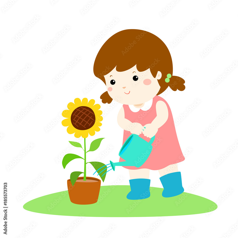 Girl planting tree cartoon vector. Stock Vector | Adobe Stock