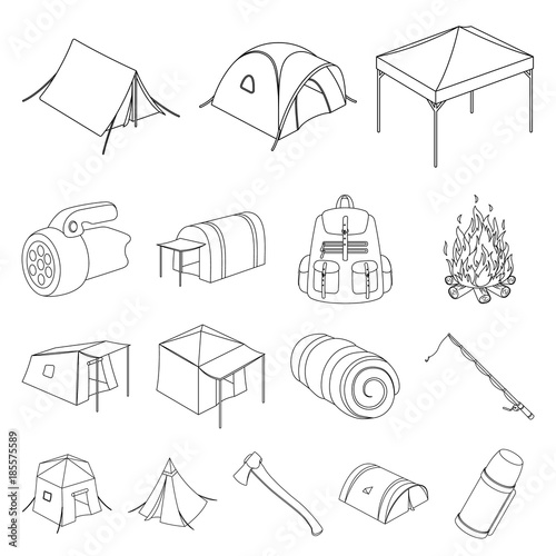 Different kinds of tents outline icons in set collection for design. Temporary shelter and housing vector symbol stock web illustration.