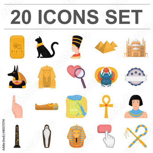 Ancient Egypt cartoon icons in set collection for design. The reign of Pharaoh vector symbol stock web illustration.