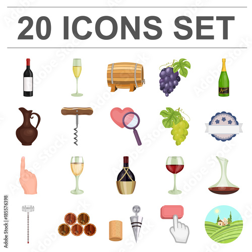 Wine products cartoon icons in set collection for design. Equipment and production of wine vector symbol stock web illustration.