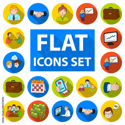 Business Conference And Negotiations flat icons in set collection for design.Business and training vector symbol stock web illustration.