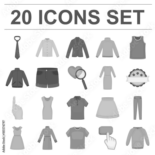 Different kinds of clothes monochrome icons in set collection for design. Clothes and style vector symbol stock web illustration. photo