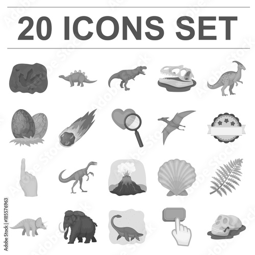 Different dinosaurs monochrome icons in set collection for design. Prehistoric animal vector symbol stock web illustration.