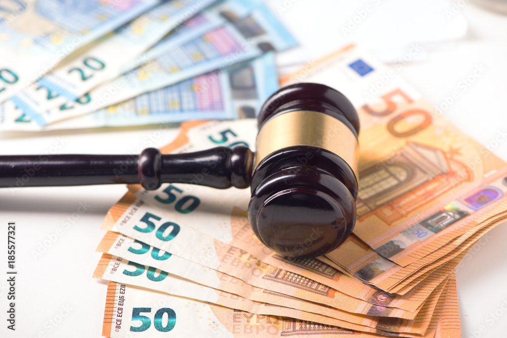 Court Gavel and euro money. Crime and fraud concept