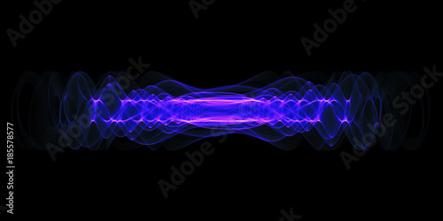 Plasma or high energy force concept. Blue-purple glowing energy waves isolated over black background. photo