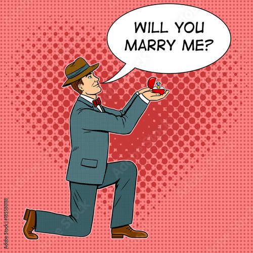 Marriage proposal pop art vector illustration