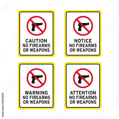 No firearms weapons or guns sign set