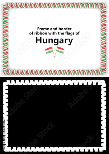 Frame and border of ribbon with the Hungary flag for diplomas, congratulations, certificates. Alpha channel. 3d illustration
