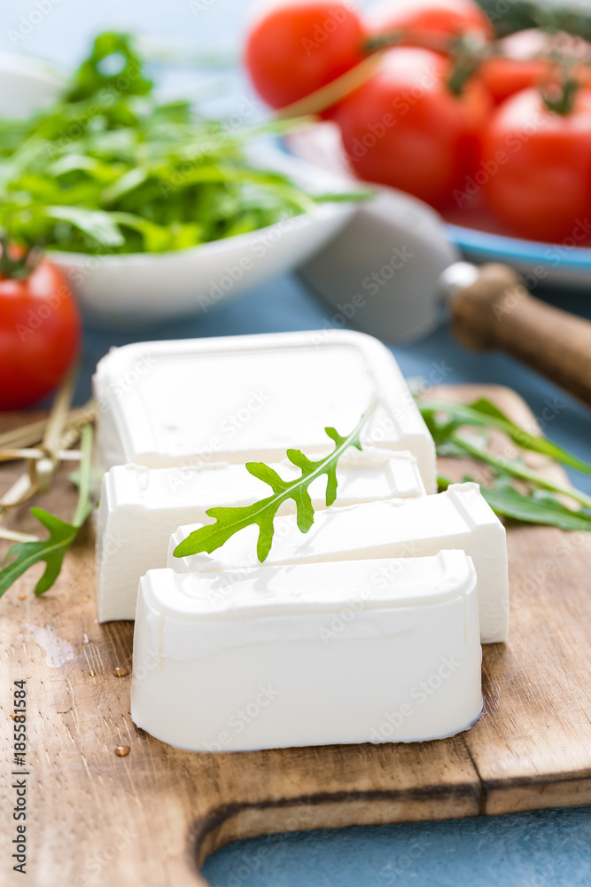 Feta cheese on board Feta cheese on board