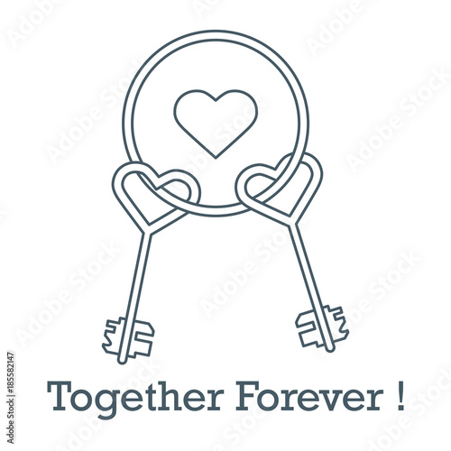 Keys in heart shape and the words together forever