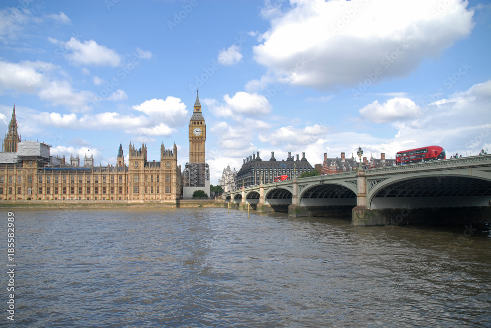 Westminster bridge with red bus, Palace of Westminster and Big Ben Westminster bridge with red bus, Palace of Westminster and Big Ben