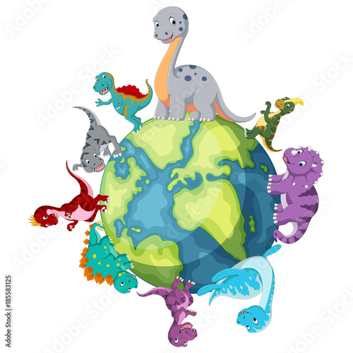 Dinosaur standing around the world