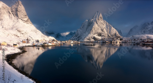 Lake in winter mountains