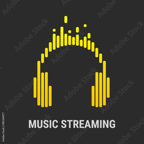 Logo headphones. Musical equalizer. Streaming music.