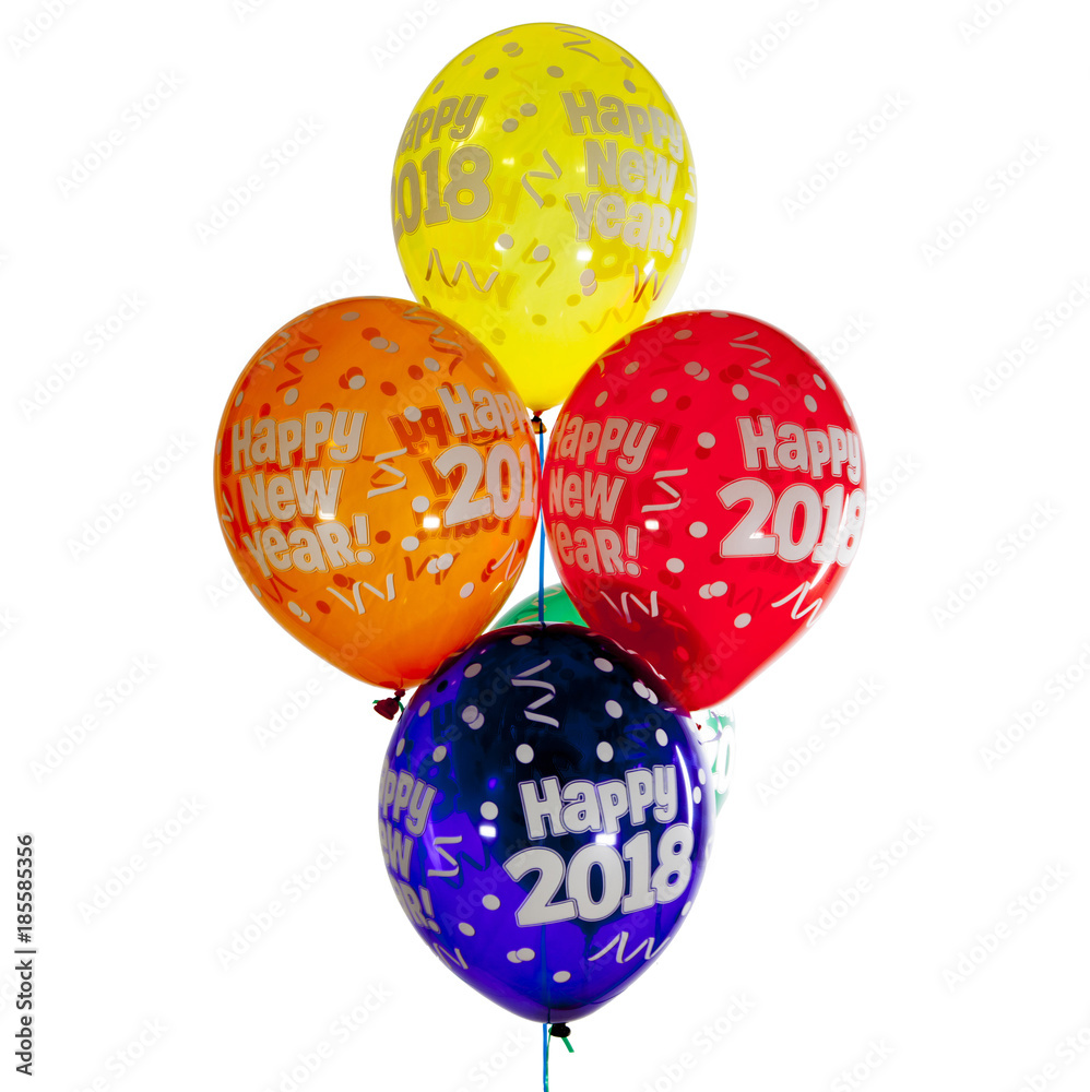 Happy New Year 2018 - Bonne année - ballon de baudruche - Fond blanc