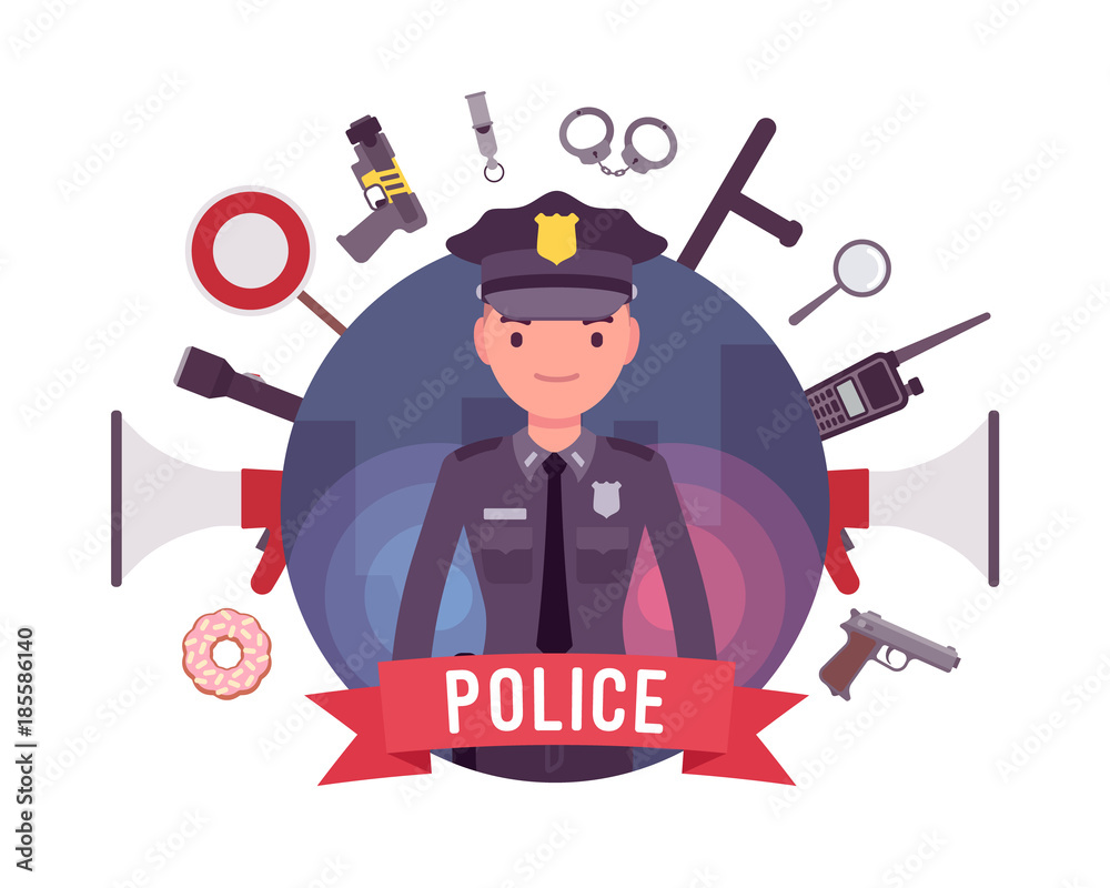 Policeman and weapons poster