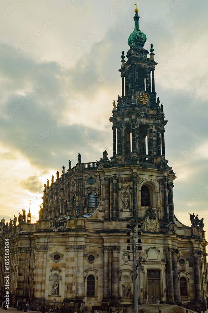 The Catholic court church of Dresden with a slightly cloudy sky and sunshine