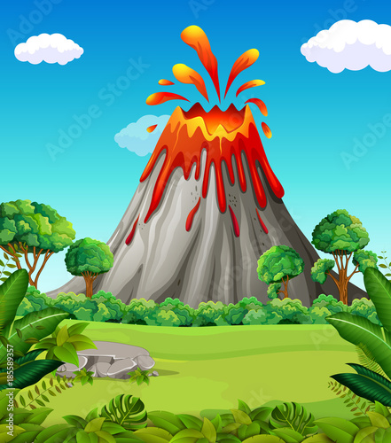 Nature scene of volcano eruption