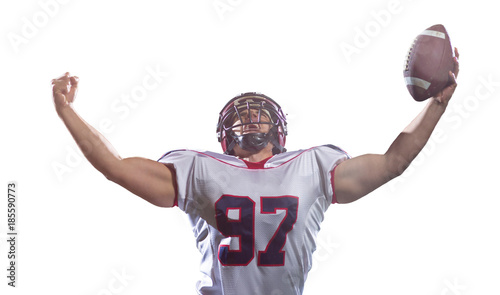 Foto american football player celebrating after scoring a touchdown
