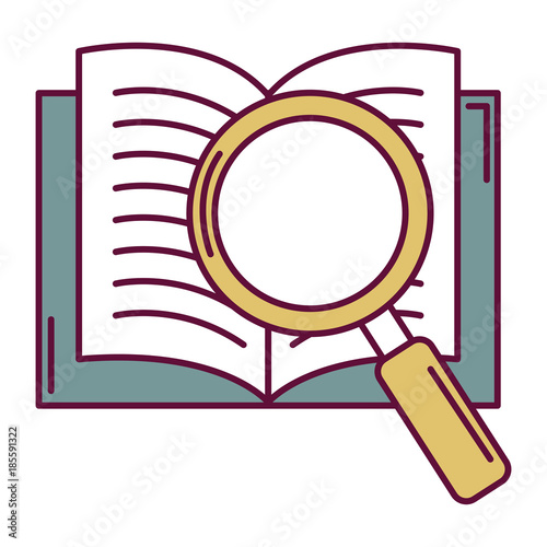 text book with magnifying glass vector illustration design