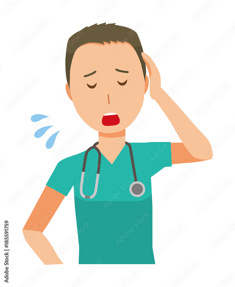 Male doctor in green scrub is tired Male doctor in green scrub is tired