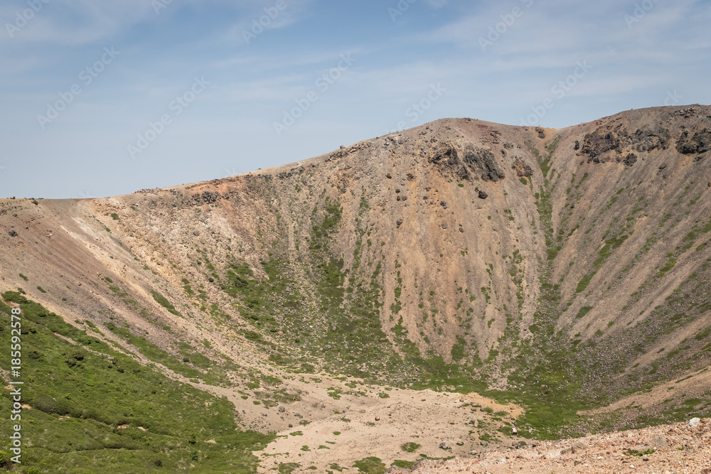 Azuma-Kofuji peak 1707 meters ,Mount Azuma is a roughly 2000 meter tall, volcanic mountain range northeast of Mount Bandai along the border of Fukushima and Yamagata Prefectures