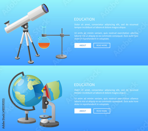 Education Web Banner with Geography and Astronomy