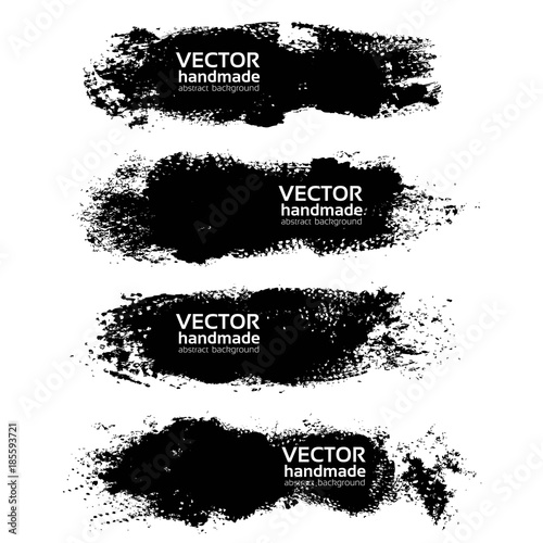 Abstract thick textured black big strokes and prints gouache paint isolated on a white background