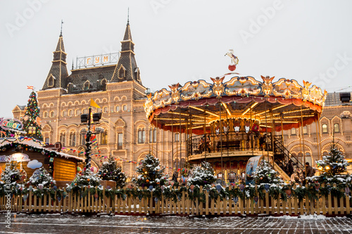 Russia, Moscow, 19.12.2017: New Year's Fair, Christmas market on Red Square.