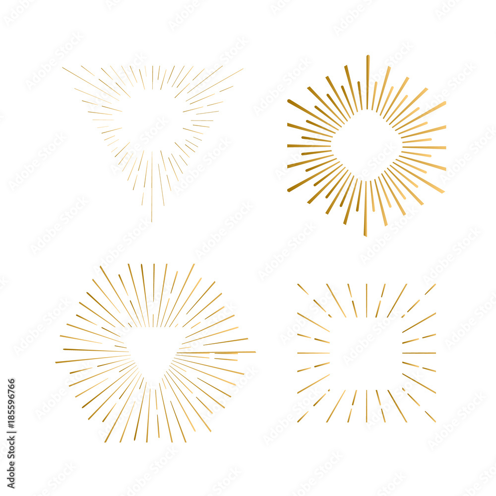 Tribal boho sunburst frames with place for your text. Gold sparkle hipster logo, Vector line firework shapes Tribal boho sunburst frames with place for your text. Gold sparkle hipster logo, Vector line firework shapes