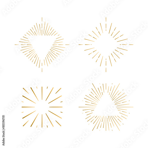 Tribal boho sunburst frames with place for your text. Gold sparkle hipster logo, Vector line firework shapes