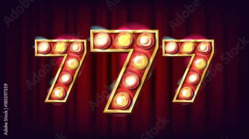 777 Banner Vector. Casino 3D Glowing Element. For Lottery, Poker, Roulette Design. Game Illustration