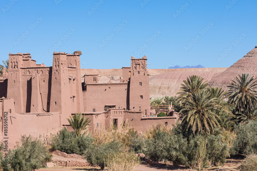 Panorama of Ait Ben Haddou Casbah near Ouarzazate city in Morocco, Africa.