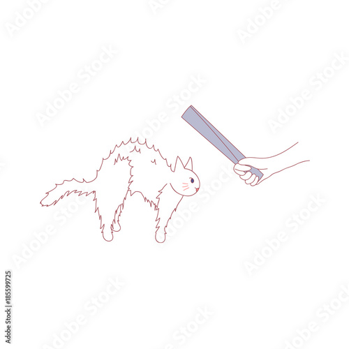 Fearing Cat was Hit by Human. Vector illustration