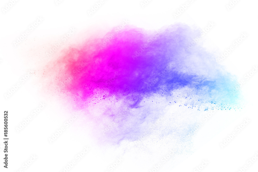 abstract multicolored powder splatted on white background,Freeze motion of color powder exploding.