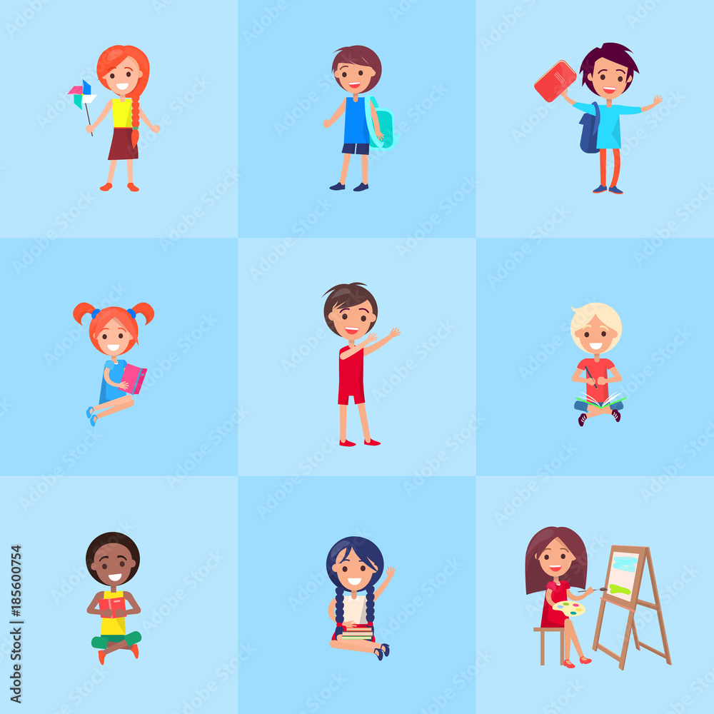 Playful Children Showing Emotions Vector Poster Playful Children Showing Emotions Vector Poster
