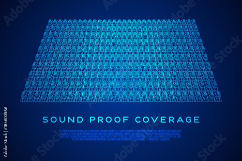 Wireframe model of sound proof coverage in music studio with soundproofing walls. Vector illustration