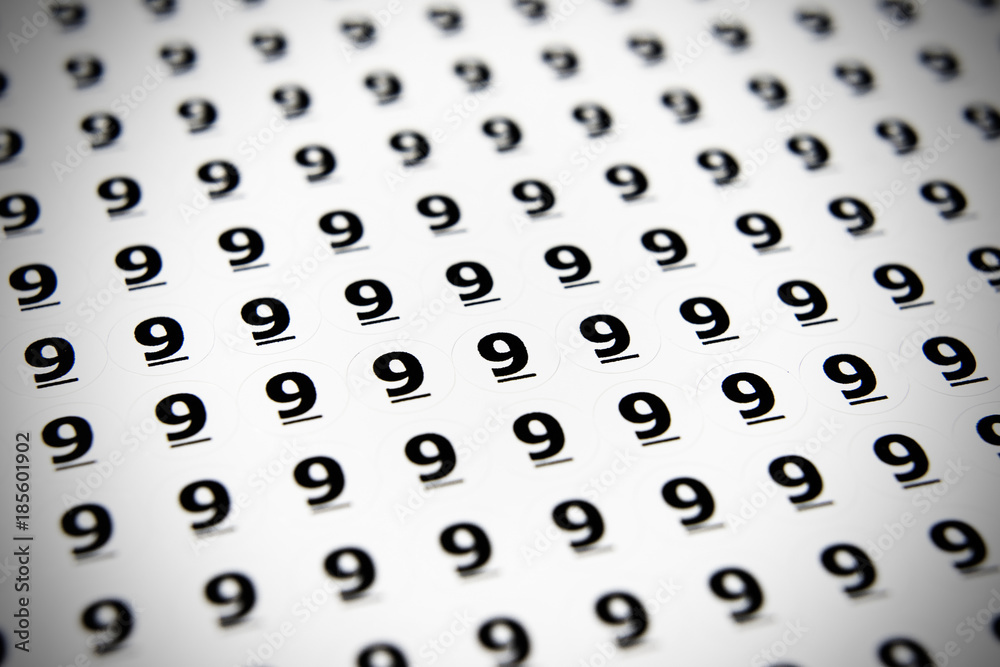  number 9 or nine and white background.
