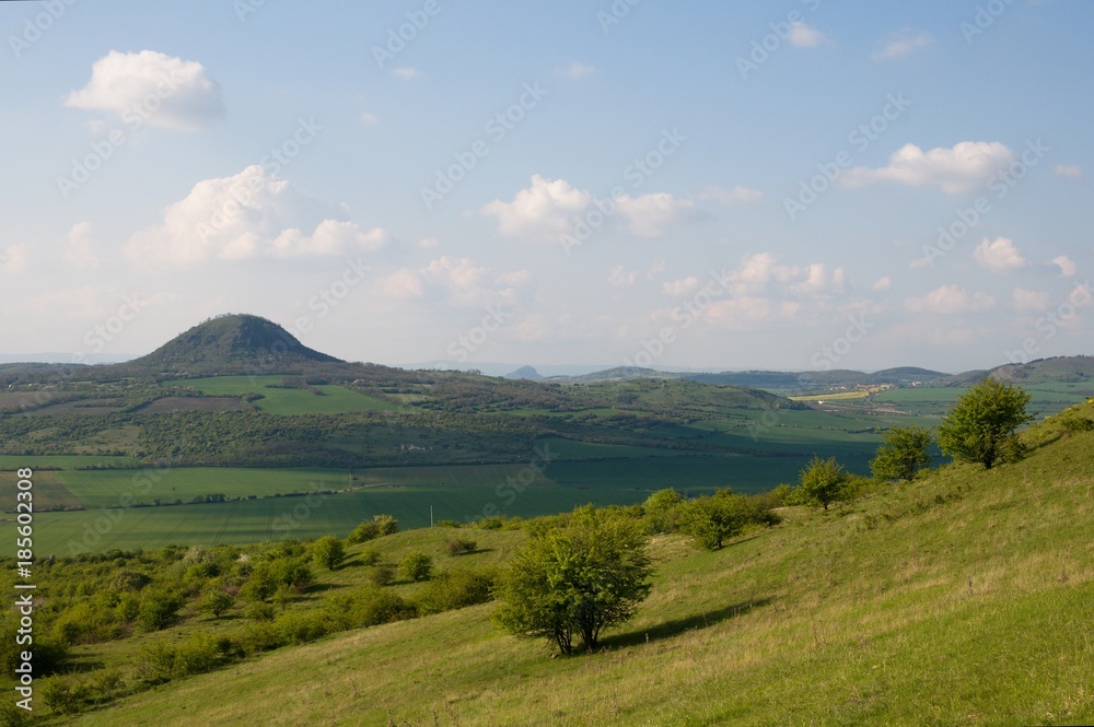 Hill Mila in the Ceske Stredohorifrom hill Rana, Northern Bohemia, Czech republic