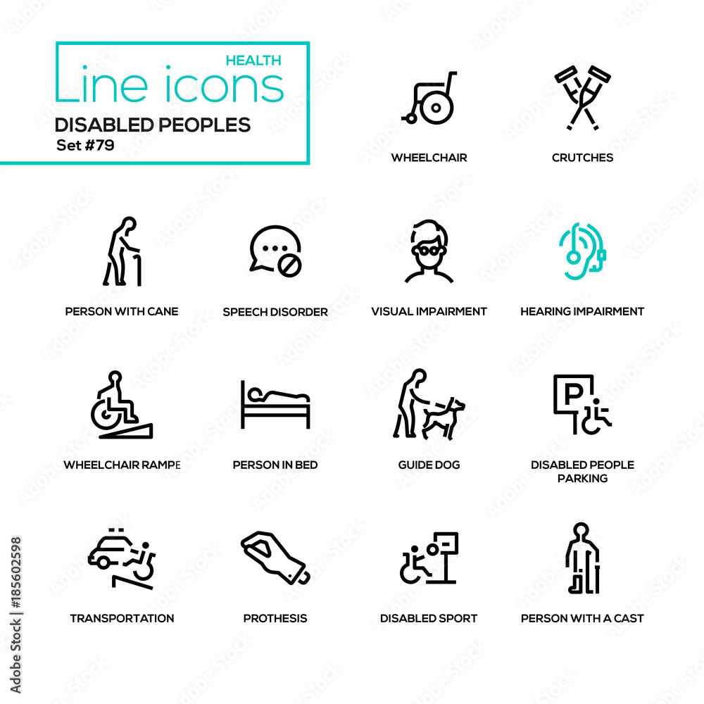 Disabled people - line design icons set Disabled people - line design icons set