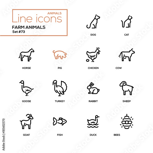 Farm animals - line design icons set