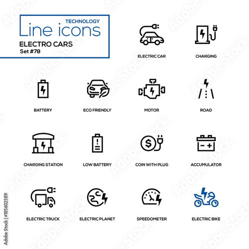 Electro cars - line design icons set