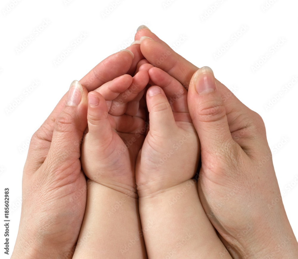 Fototapeta premium mom holds the hand of a young child